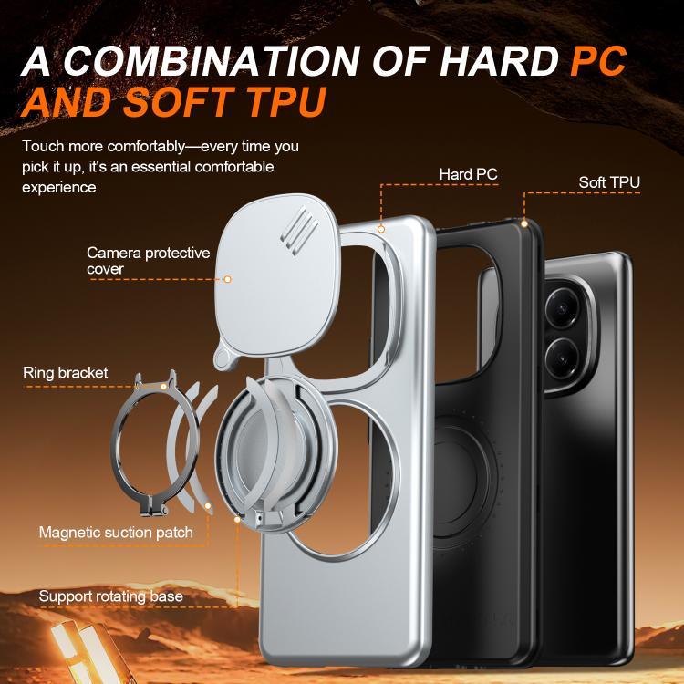 For Redmi Note 14 Pro 4G / 5G / 14 Pro+ Camera Sliding Shield Magnetic Rotation Holder Phone Case