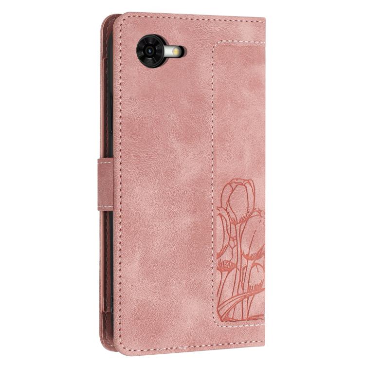 For ZTE nubia S2R Tulips Embossed Leather Phone Case with Lanyard