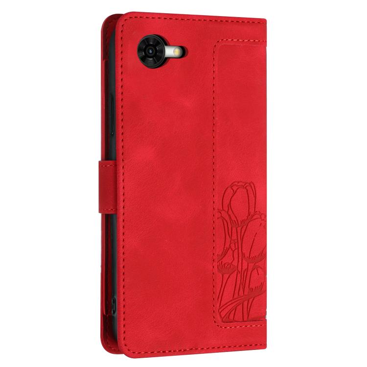 For ZTE nubia S2R Tulips Embossed Leather Phone Case with Lanyard