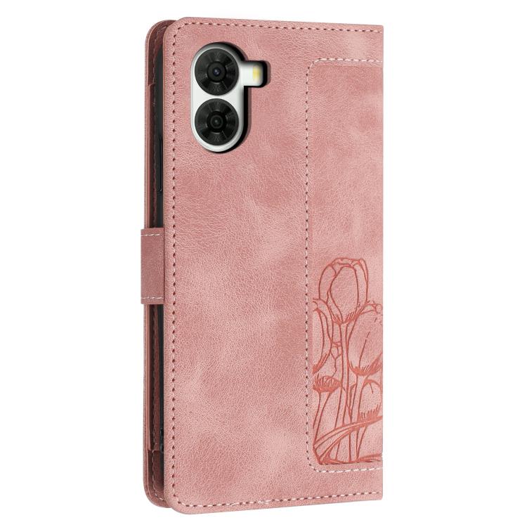 For ZTE nubia S2 Tulips Embossed Leather Phone Case with Lanyard