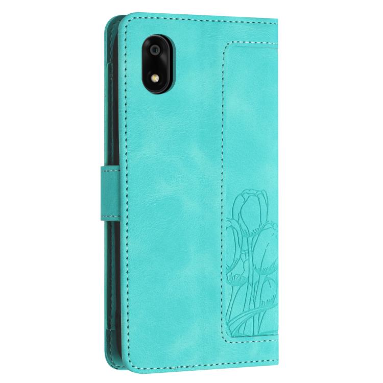 For ZTE Kantan Sumaho 4 A402ZT Tulips Embossed Leather Phone Case with Lanyard