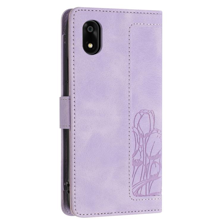 For ZTE Kantan Sumaho 4 A402ZT Tulips Embossed Leather Phone Case with Lanyard