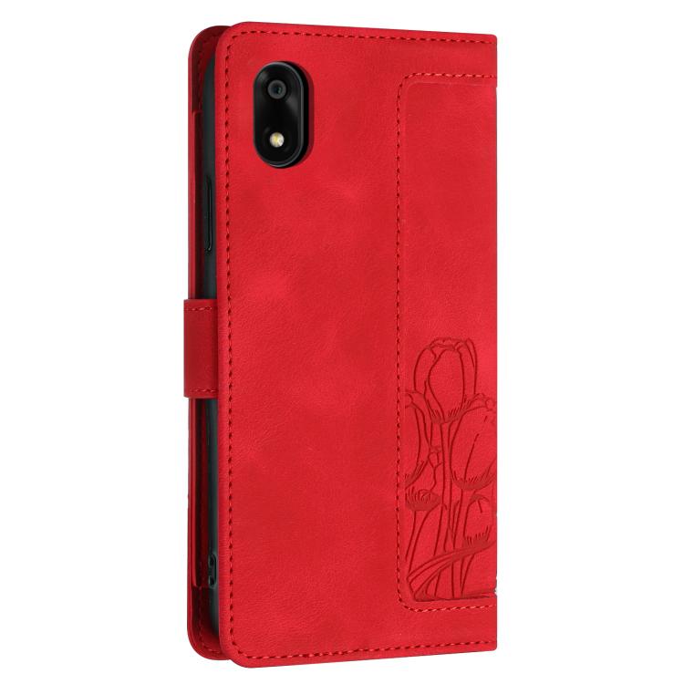 For ZTE Kantan Sumaho 4 A402ZT Tulips Embossed Leather Phone Case with Lanyard