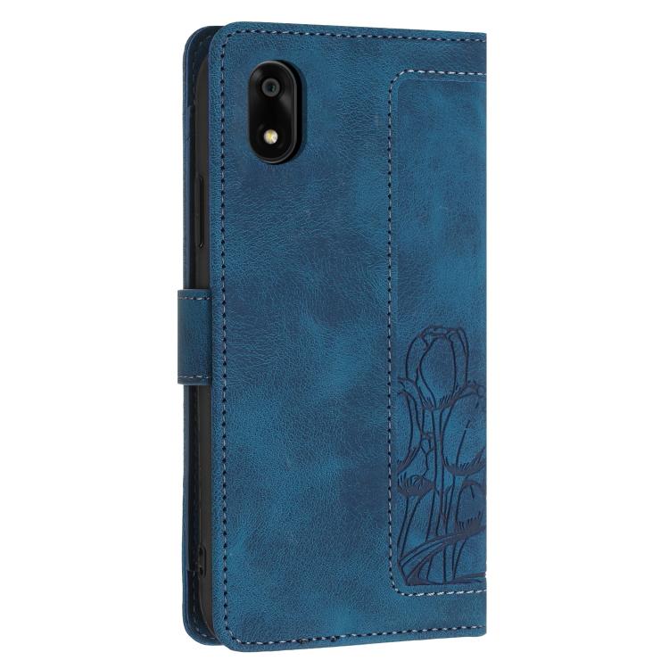 For ZTE Kantan Sumaho 4 A402ZT Tulips Embossed Leather Phone Case with Lanyard