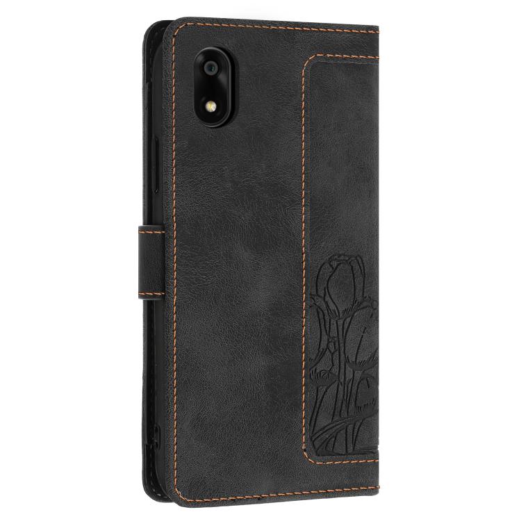 For ZTE Kantan Sumaho 4 A402ZT Tulips Embossed Leather Phone Case with Lanyard