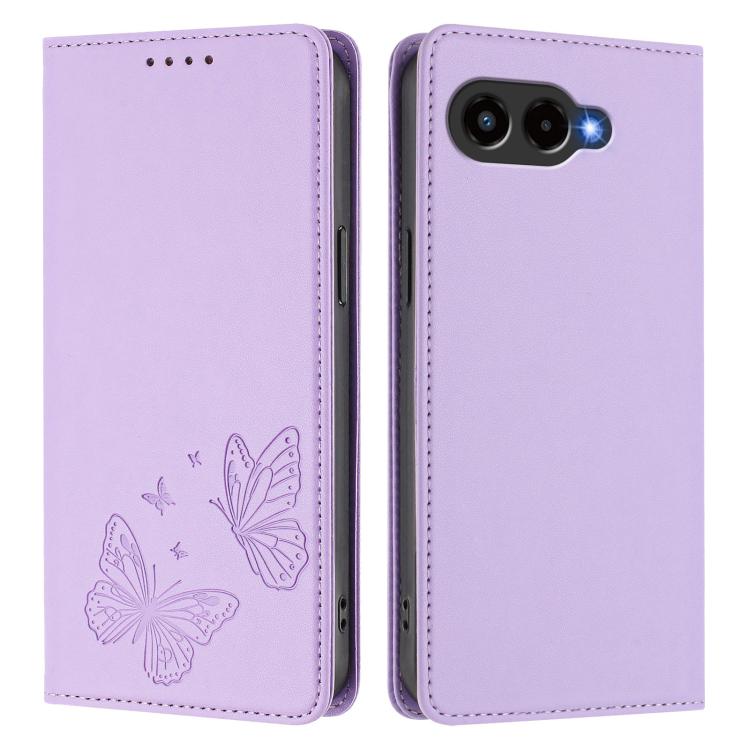 For T-Mobile REVVL 8 5G / T Phone 3 Strong Magnetic Dual Butterfly RFID Vegan Leather Phone Case