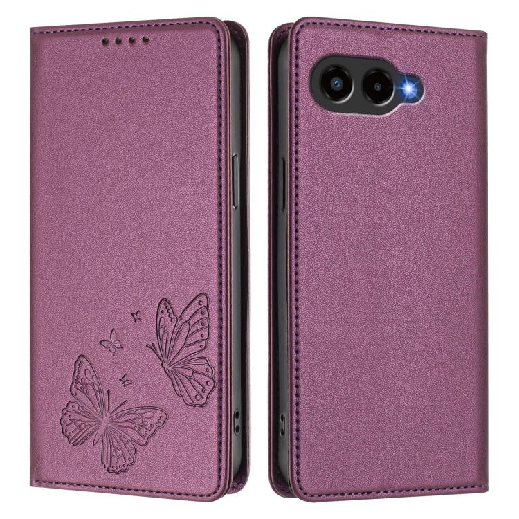 For T-Mobile REVVL 8 5G / T Phone 3 Strong Magnetic Dual Butterfly RFID Vegan Leather Phone Case