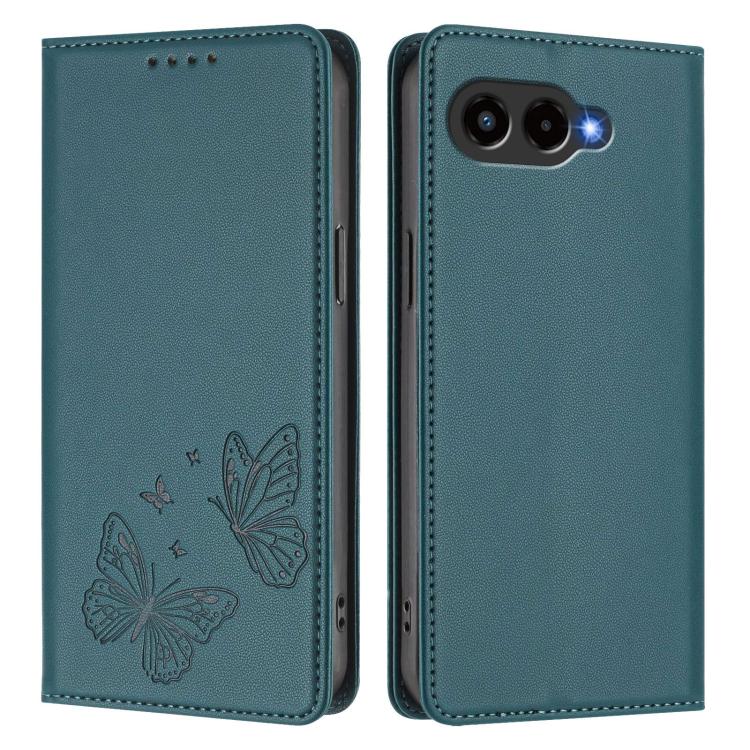 For T-Mobile REVVL 8 5G / T Phone 3 Strong Magnetic Dual Butterfly RFID Vegan Leather Phone Case