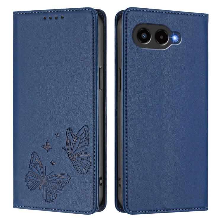 For T-Mobile REVVL 8 5G / T Phone 3 Strong Magnetic Dual Butterfly RFID Vegan Leather Phone Case