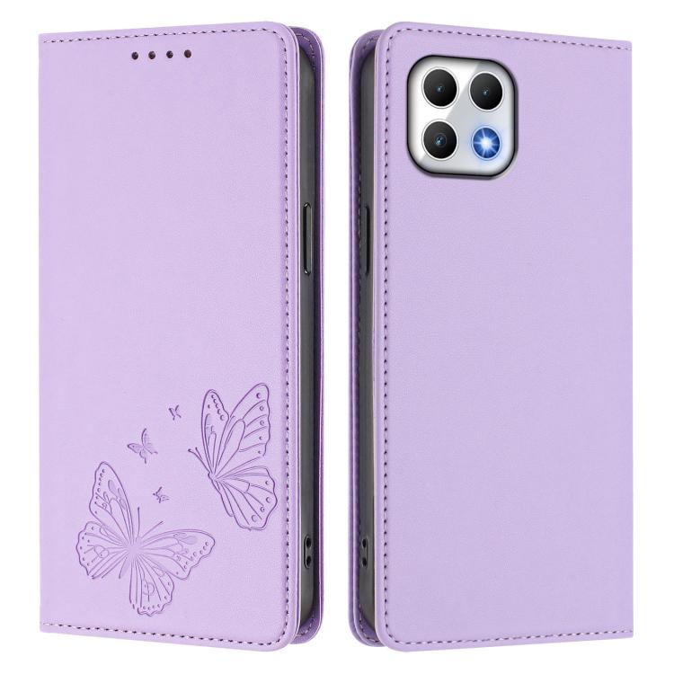 For T-Mobile REVVL 7 5G / T Phone 2 5G Strong Magnetic Dual Butterfly RFID Vegan Leather Phone Case