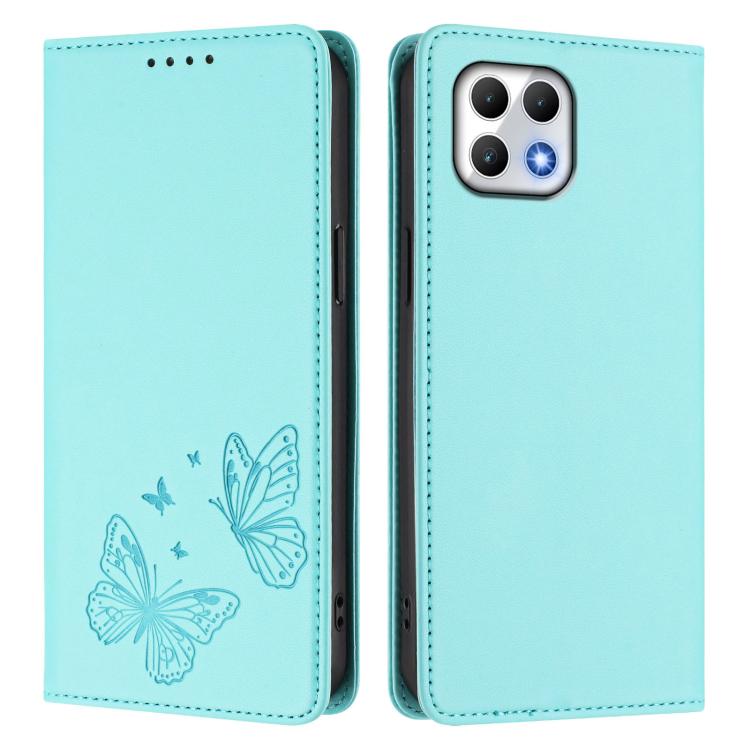 For T-Mobile REVVL 7 5G / T Phone 2 5G Strong Magnetic Dual Butterfly RFID Vegan Leather Phone Case