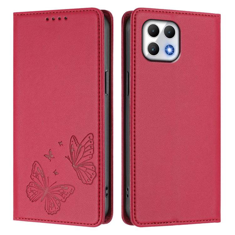 For T-Mobile REVVL 7 5G / T Phone 2 5G Strong Magnetic Dual Butterfly RFID Vegan Leather Phone Case