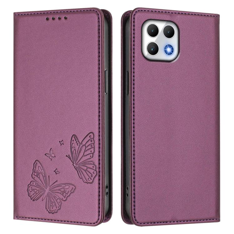 For T-Mobile REVVL 7 5G / T Phone 2 5G Strong Magnetic Dual Butterfly RFID Vegan Leather Phone Case