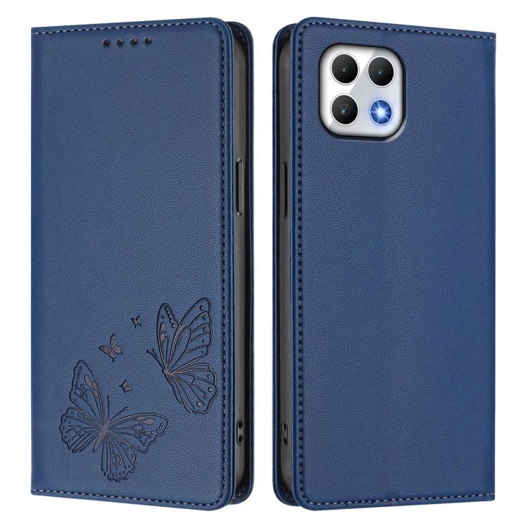 For T-Mobile REVVL 7 5G / T Phone 2 5G Strong Magnetic Dual Butterfly RFID Vegan Leather Phone Case