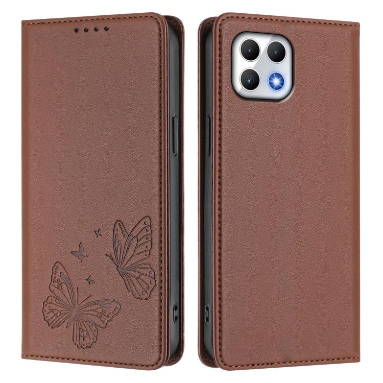 For T-Mobile REVVL 7 5G / T Phone 2 5G Strong Magnetic Dual Butterfly RFID Vegan Leather Phone Case