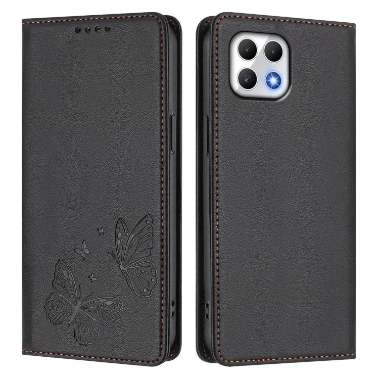 For T-Mobile REVVL 7 5G / T Phone 2 5G Strong Magnetic Dual Butterfly RFID Vegan Leather Phone Case