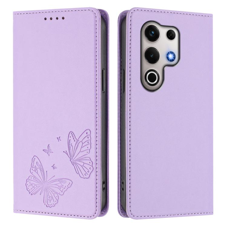 For Itel S25 Ultra Strong Magnetic Dual Butterfly RFID Vegan Leather Phone Case