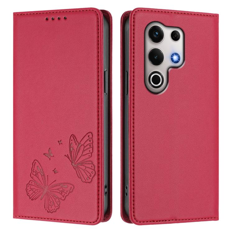 For Itel S25 Ultra Strong Magnetic Dual Butterfly RFID Vegan Leather Phone Case