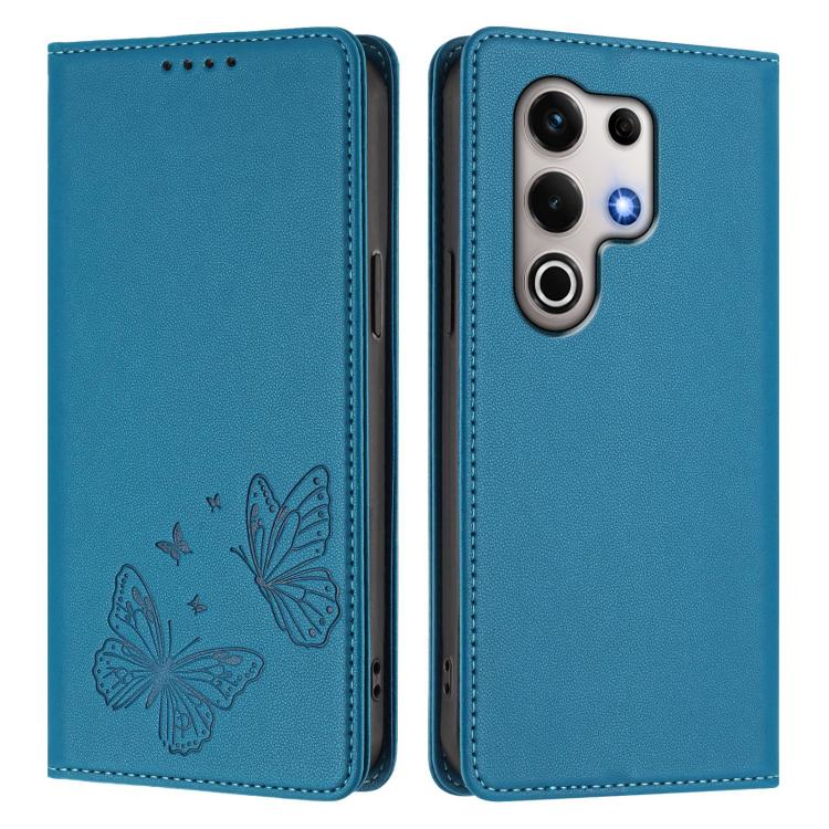 For Itel S25 Ultra Strong Magnetic Dual Butterfly RFID Vegan Leather Phone Case