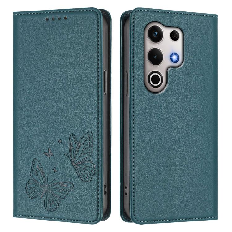 For Itel S25 Ultra Strong Magnetic Dual Butterfly RFID Vegan Leather Phone Case