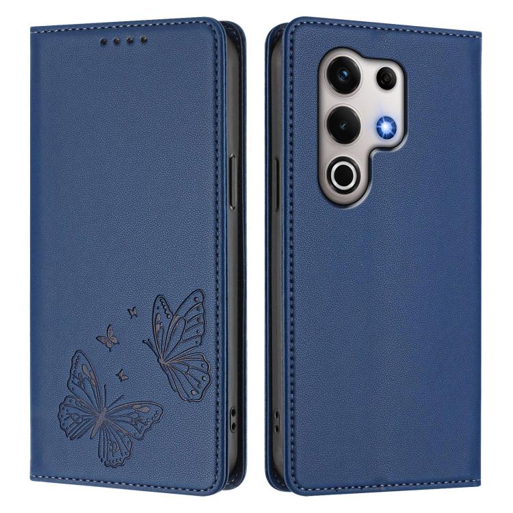 For Itel S25 Ultra Strong Magnetic Dual Butterfly RFID Vegan Leather Phone Case