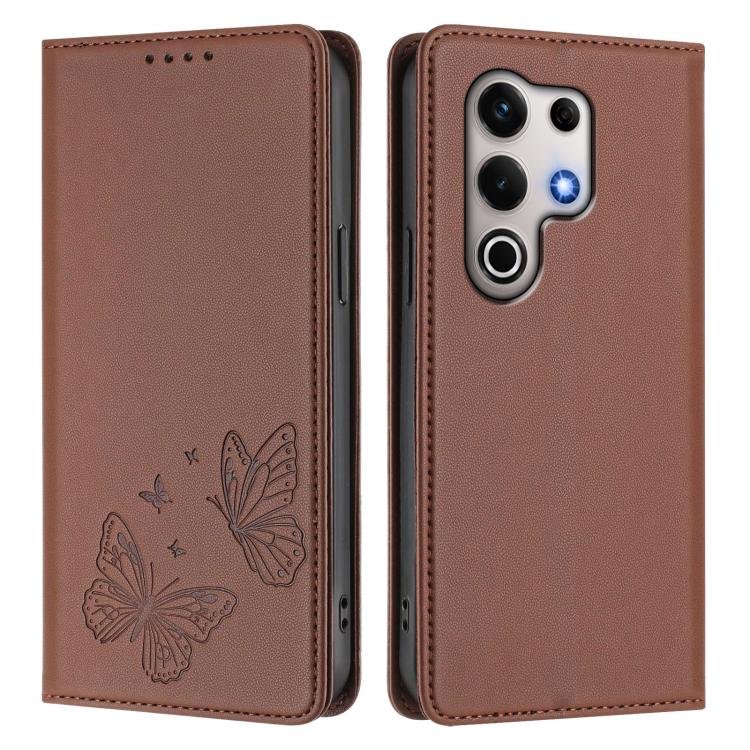 For Itel S25 Ultra Strong Magnetic Dual Butterfly RFID Vegan Leather Phone Case