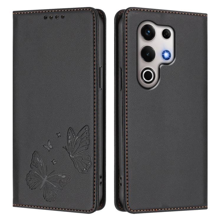 For Itel S25 Ultra Strong Magnetic Dual Butterfly RFID Vegan Leather Phone Case