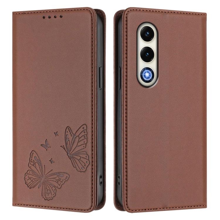 For Itel S25 Strong Magnetic Dual Butterfly RFID Vegan Leather Phone Case