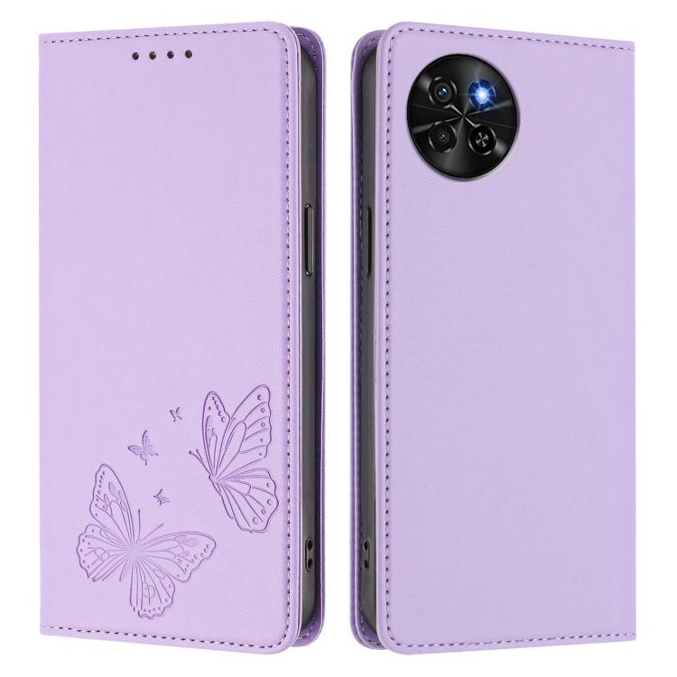For Itel S23 Strong Magnetic Dual Butterfly RFID Vegan Leather Phone Case
