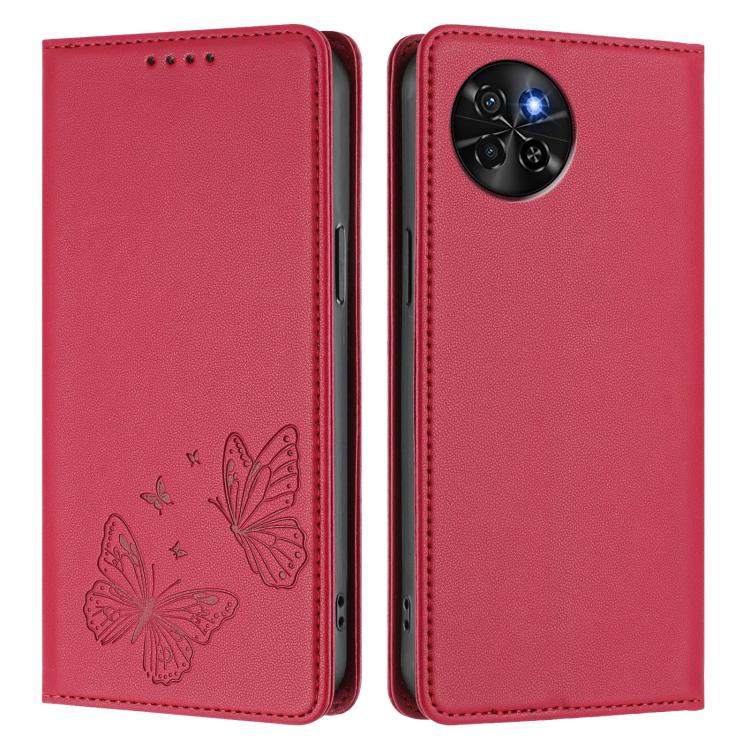 For Itel S23 Strong Magnetic Dual Butterfly RFID Vegan Leather Phone Case