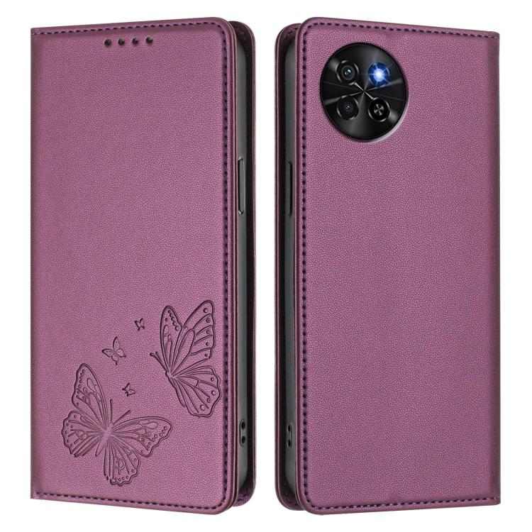 For Itel S23 Strong Magnetic Dual Butterfly RFID Vegan Leather Phone Case