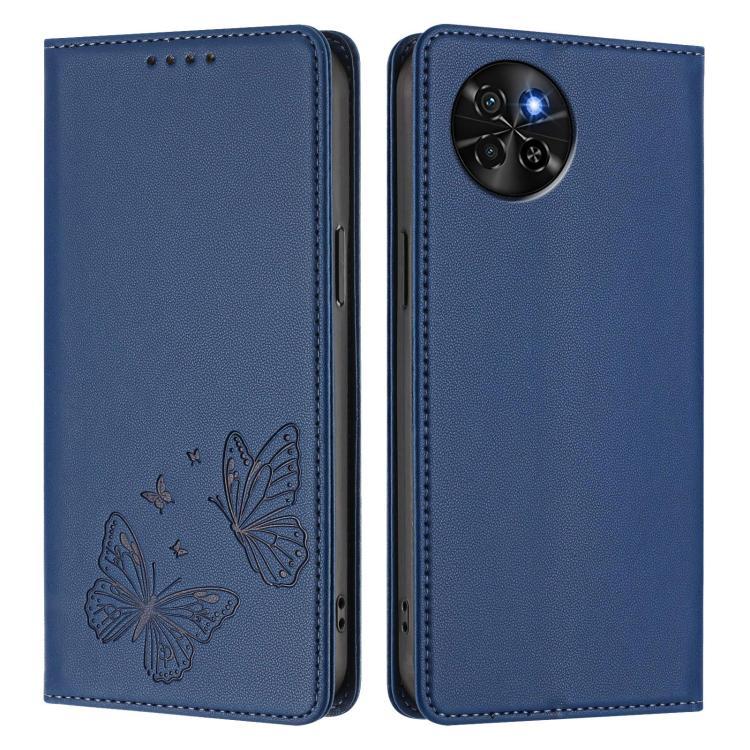 For Itel S23 Strong Magnetic Dual Butterfly RFID Vegan Leather Phone Case