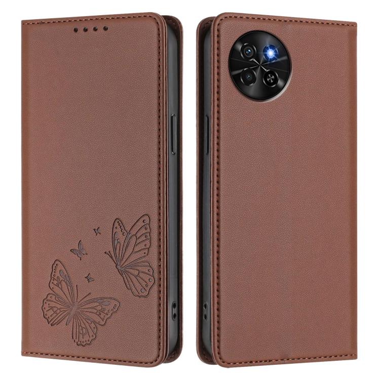 For Itel S23 Strong Magnetic Dual Butterfly RFID Vegan Leather Phone Case