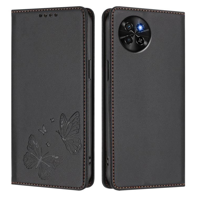 For Itel S23 Strong Magnetic Dual Butterfly RFID Vegan Leather Phone Case