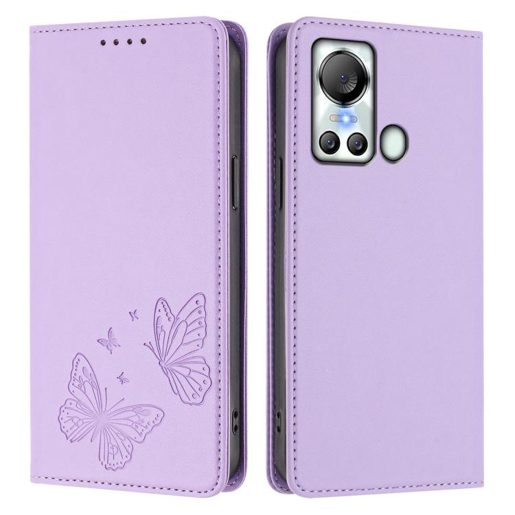 For Itel S18 / Itel Vision 5 Strong Magnetic Dual Butterfly RFID Vegan Leather Phone Case