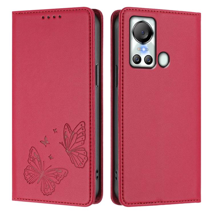 For Itel S18 / Itel Vision 5 Strong Magnetic Dual Butterfly RFID Vegan Leather Phone Case