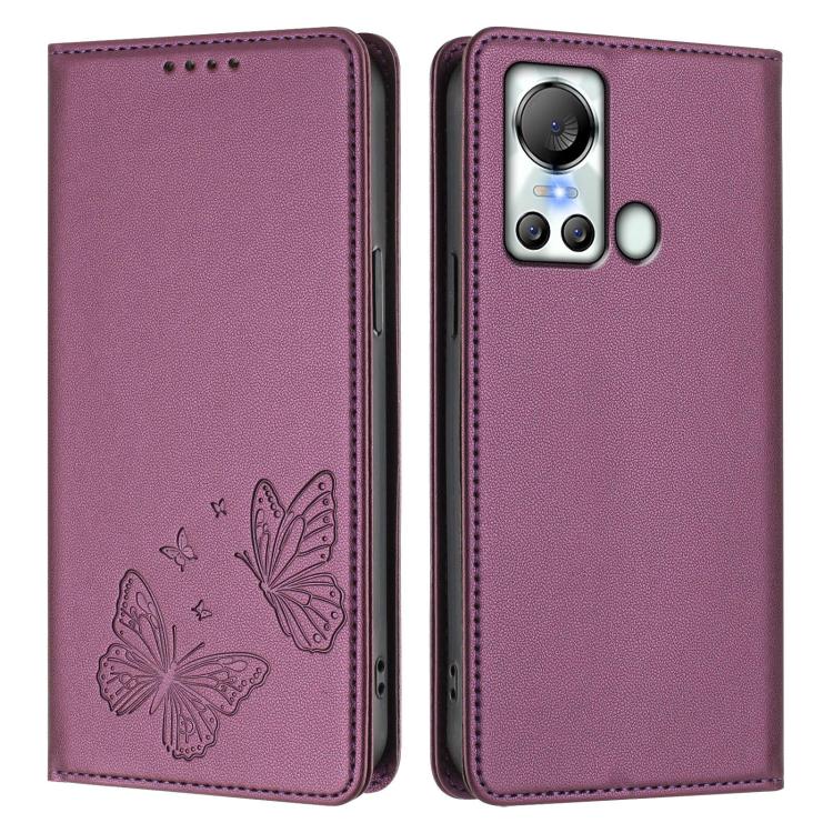 For Itel S18 / Itel Vision 5 Strong Magnetic Dual Butterfly RFID Vegan Leather Phone Case