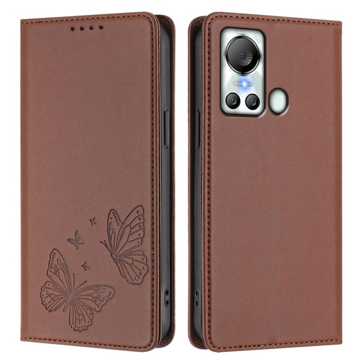 For Itel S18 / Itel Vision 5 Strong Magnetic Dual Butterfly RFID Vegan Leather Phone Case