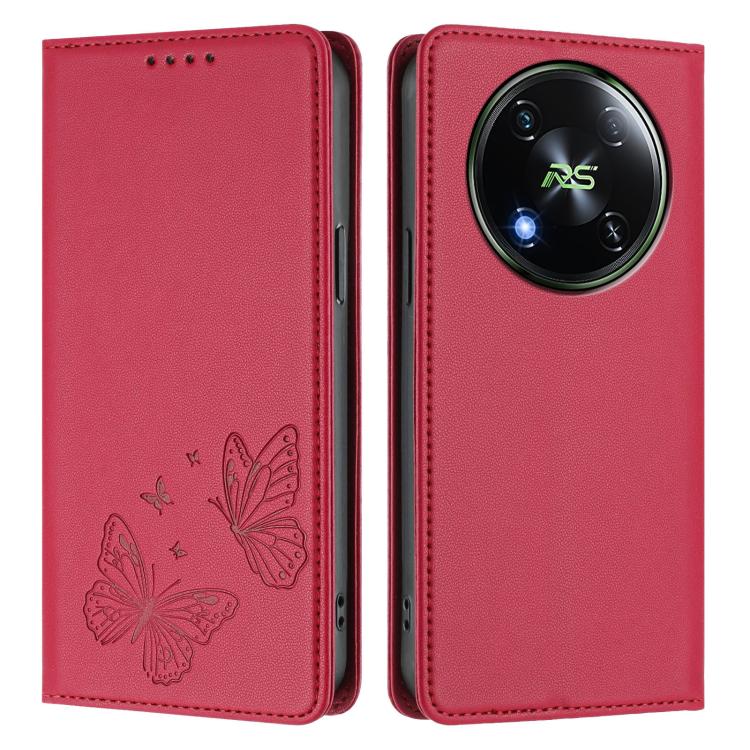 For Itel RS4 Strong Magnetic Dual Butterfly RFID Vegan Leather Phone Case