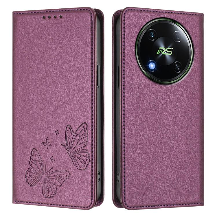For Itel RS4 Strong Magnetic Dual Butterfly RFID Vegan Leather Phone Case