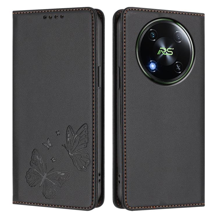 For Itel RS4 Strong Magnetic Dual Butterfly RFID Vegan Leather Phone Case