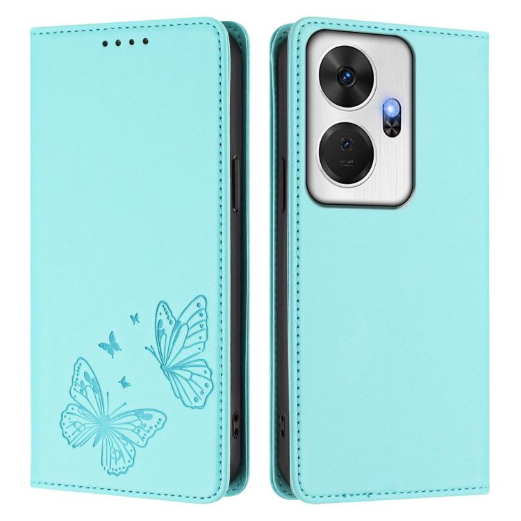 For Itel P55+ Strong Magnetic Dual Butterfly RFID Vegan Leather Phone Case