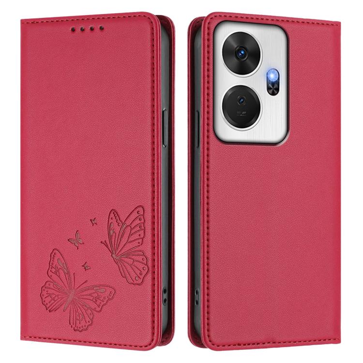For Itel P55+ Strong Magnetic Dual Butterfly RFID Vegan Leather Phone Case