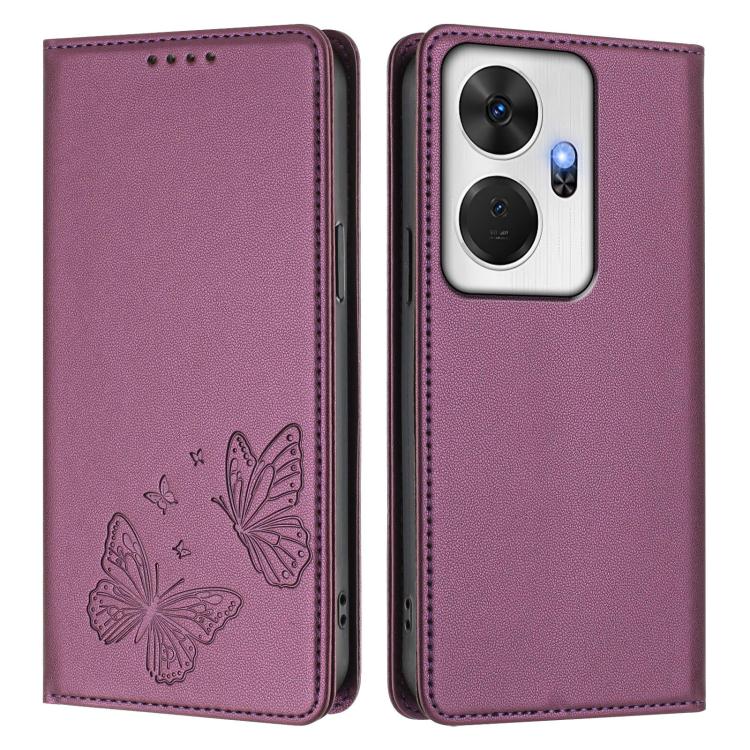 For Itel P55+ Strong Magnetic Dual Butterfly RFID Vegan Leather Phone Case
