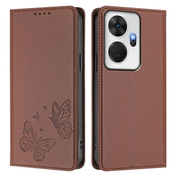 For Itel P55+ Strong Magnetic Dual Butterfly RFID Vegan Leather Phone Case