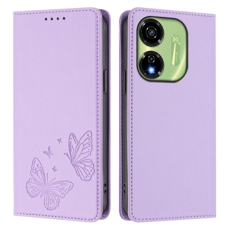 For Itel P55 5G Strong Magnetic Dual Butterfly RFID Vegan Leather Phone Case