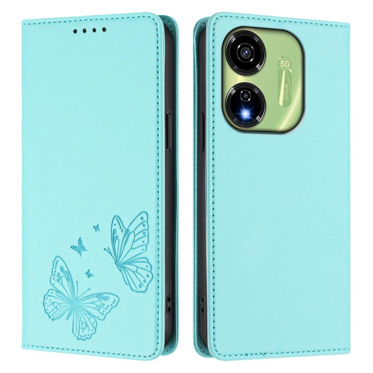 For Itel P55 5G Strong Magnetic Dual Butterfly RFID Vegan Leather Phone Case