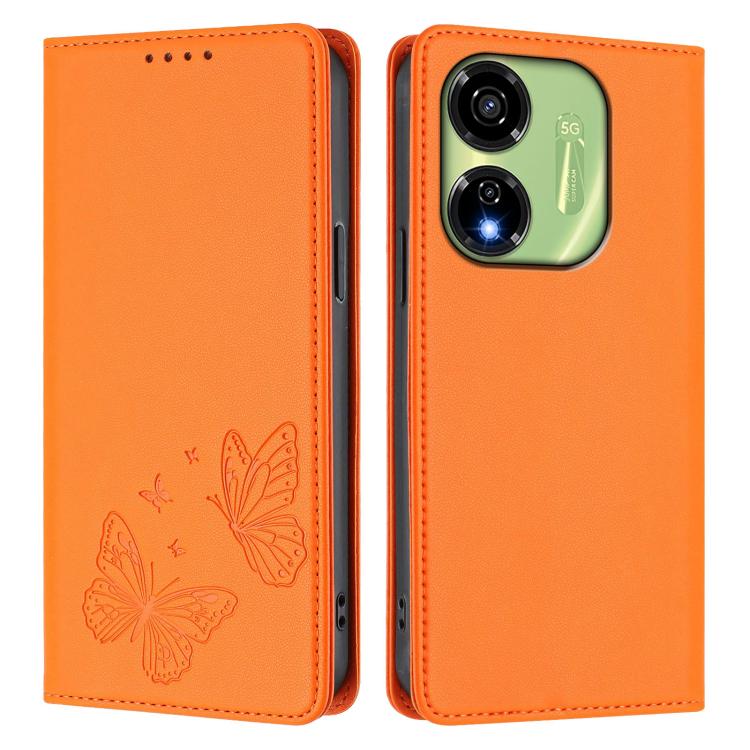 For Itel P55 5G Strong Magnetic Dual Butterfly RFID Vegan Leather Phone Case