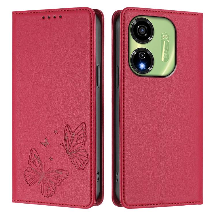For Itel P55 5G Strong Magnetic Dual Butterfly RFID Vegan Leather Phone Case