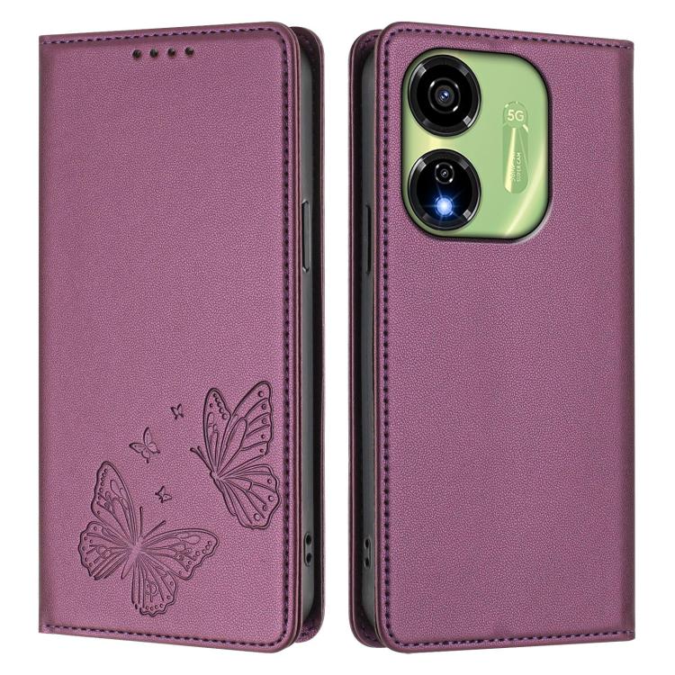 For Itel P55 5G Strong Magnetic Dual Butterfly RFID Vegan Leather Phone Case